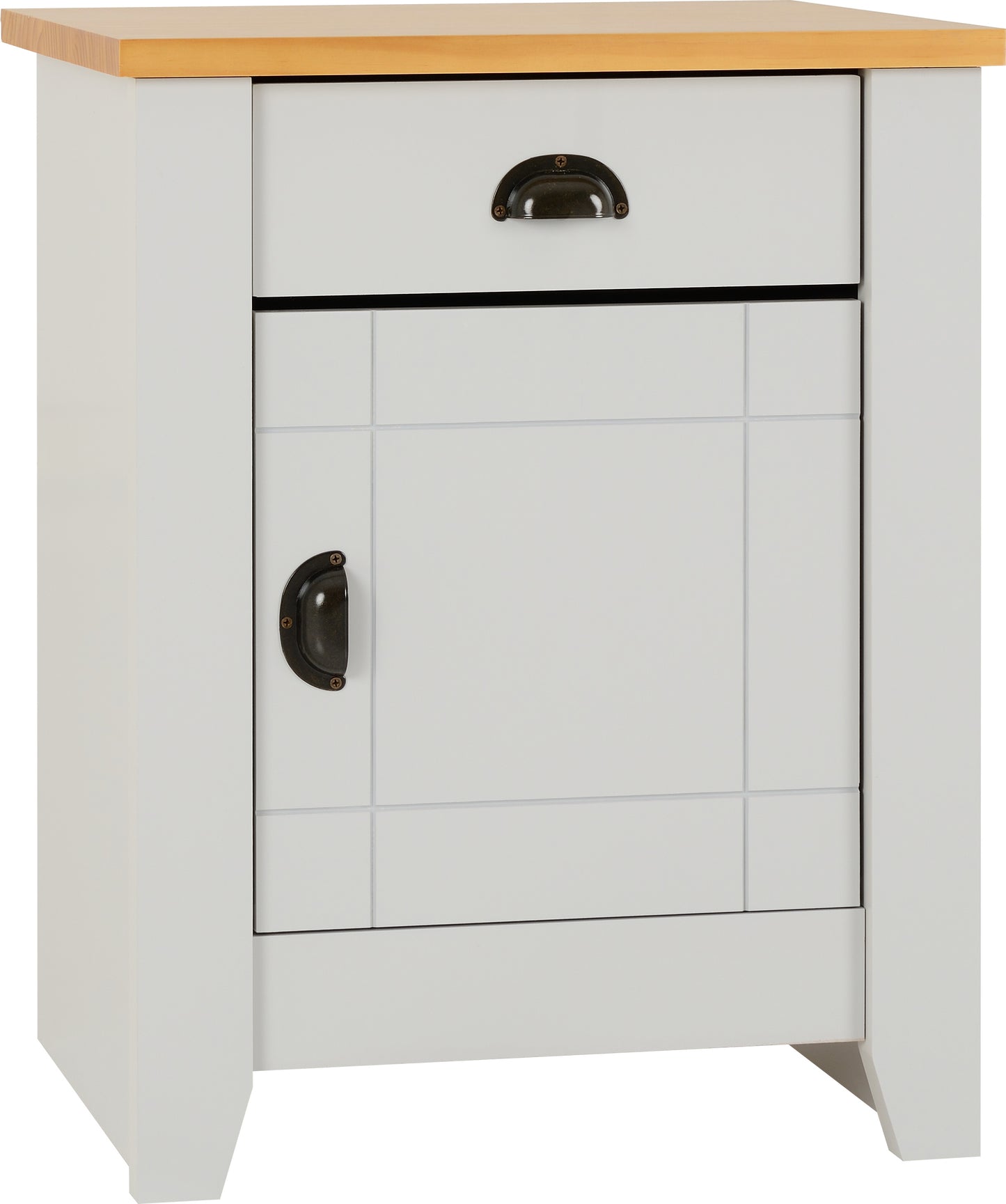 LUDLOW 1 DRAWER 1 DOOR BEDSIDE - GREY/OAK LACQUER