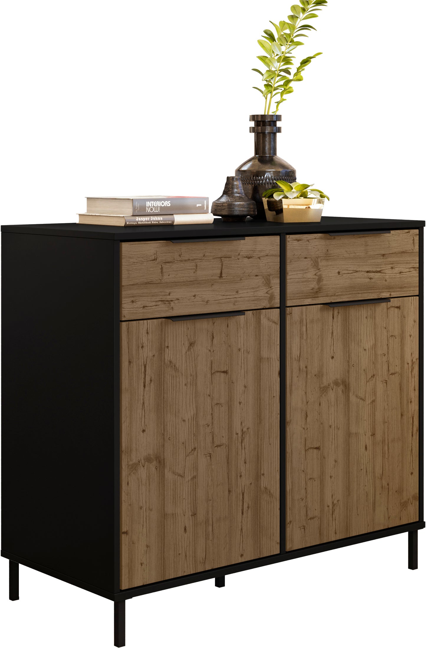 MADRID 2 DOOR SIDEBOARD - BLACK/ACACIA EFFECT