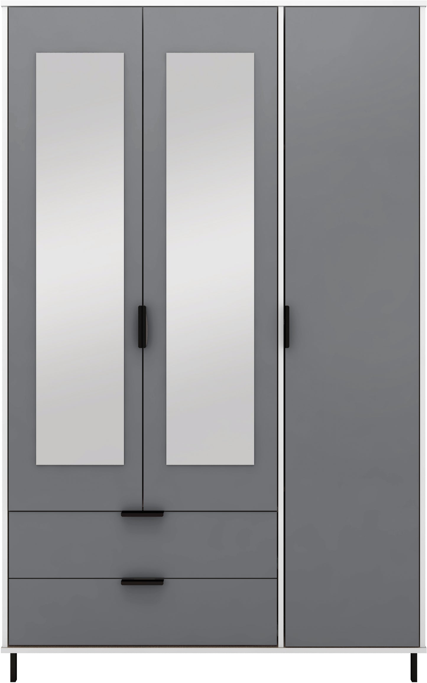 MADRID 3 DOOR 2 DRAWER MIRRORED WARDROBE - GREY/WHITE GLOSS