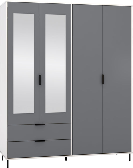 MADRID 4 DOOR 2 DRAWER MIRRORED WARDROBE - GREY/WHITE GLOSS