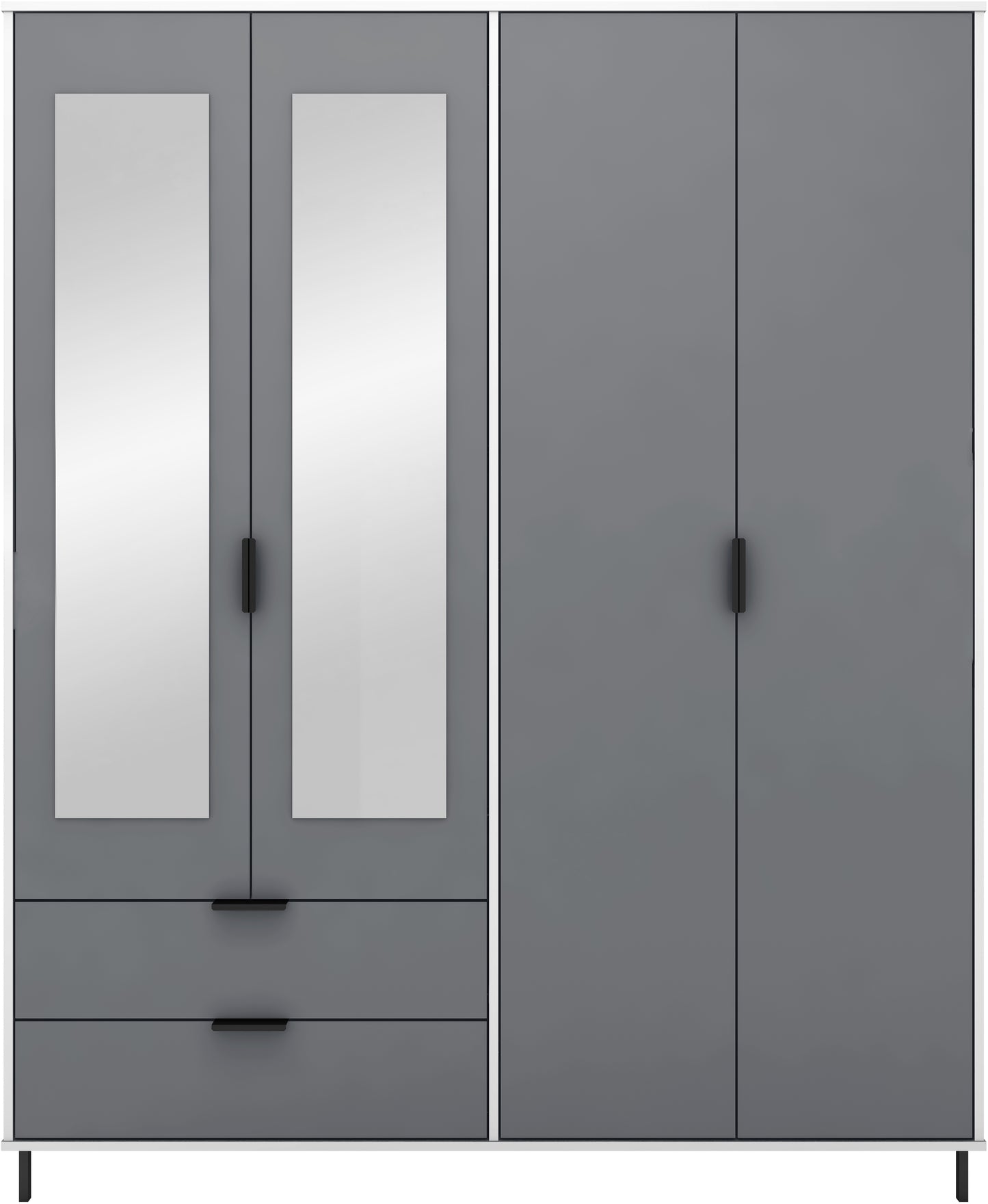 MADRID 4 DOOR 2 DRAWER MIRRORED WARDROBE - GREY/WHITE GLOSS