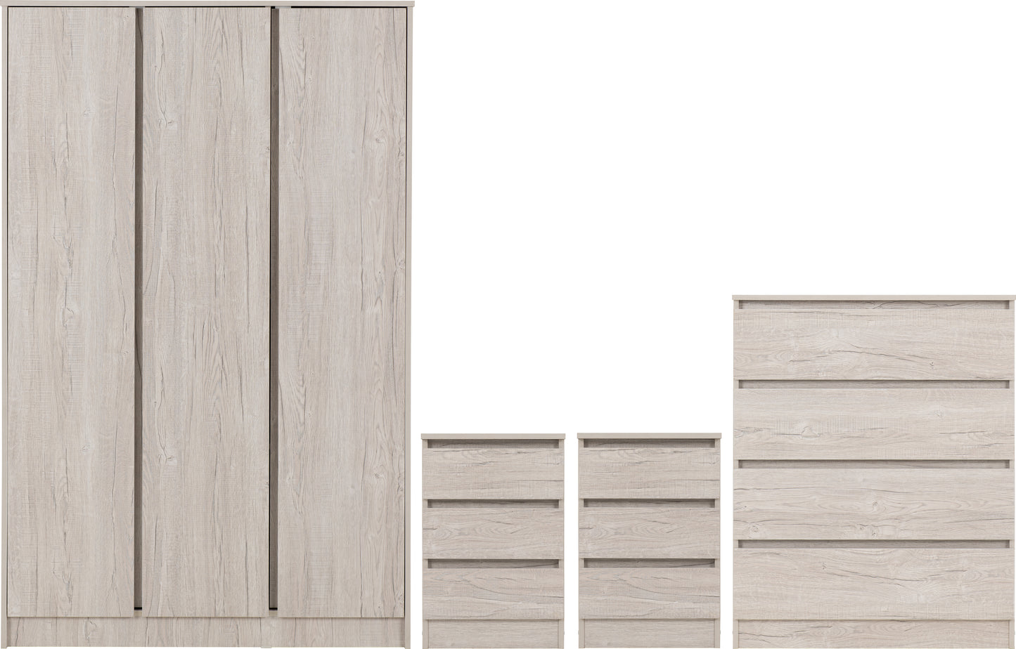 MALVERN 3 DOOR WARDROBE BEDROOM SET - URBAN SNOW