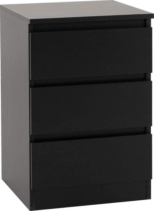 MALVERN 3 DRAWER BEDSIDE - BLACK