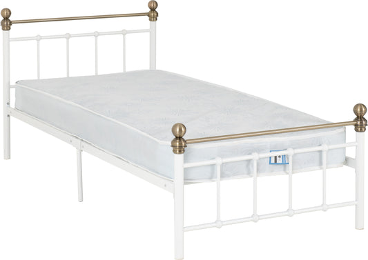 MARLBOROUGH 3' BED - WHITE/ANTIQUE BRASS