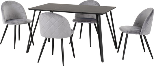 MARLOW DINING SET - BLACK MARBLE EFFECT/GREY VELVET