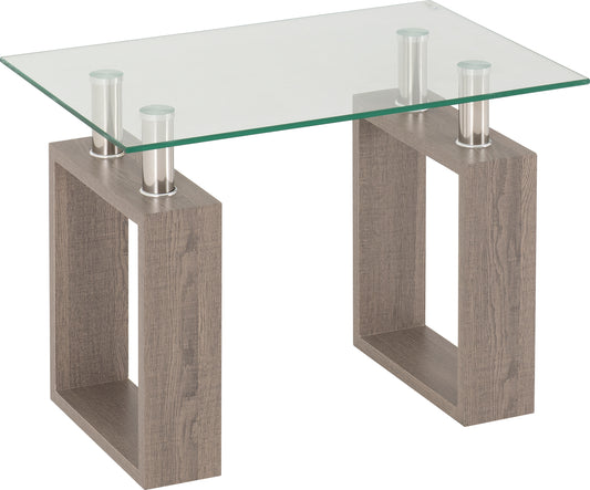 MILAN LAMP TABLE - SONOMA OAK EFFECT VENEER/CLEAR GLASS/SILVER