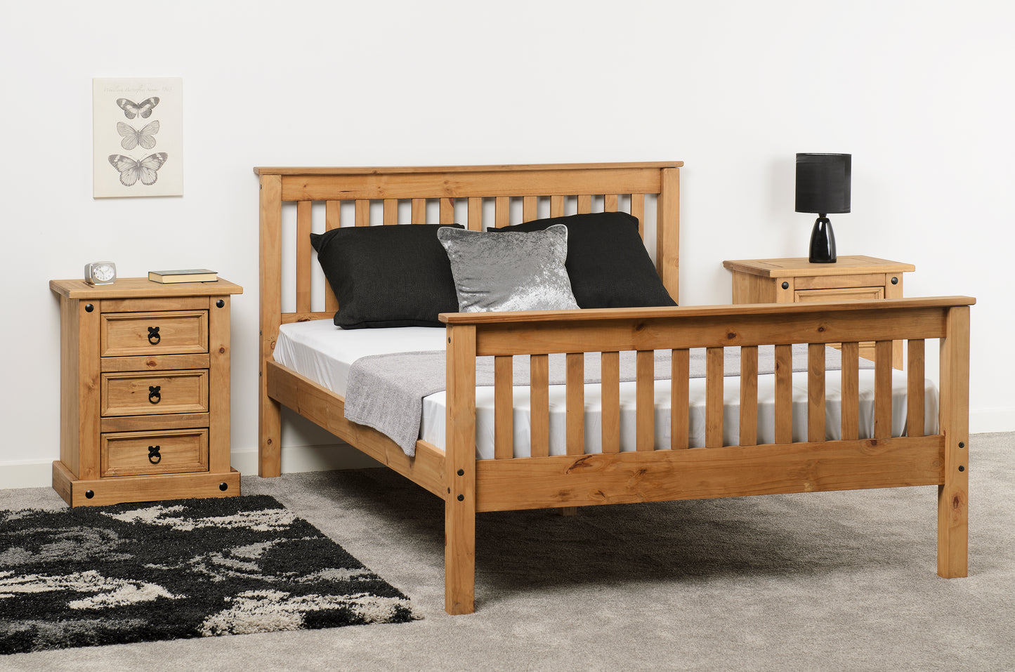 MONACO 4'6" BED HIGH FOOT END - DISTRESSED WAXED PINE