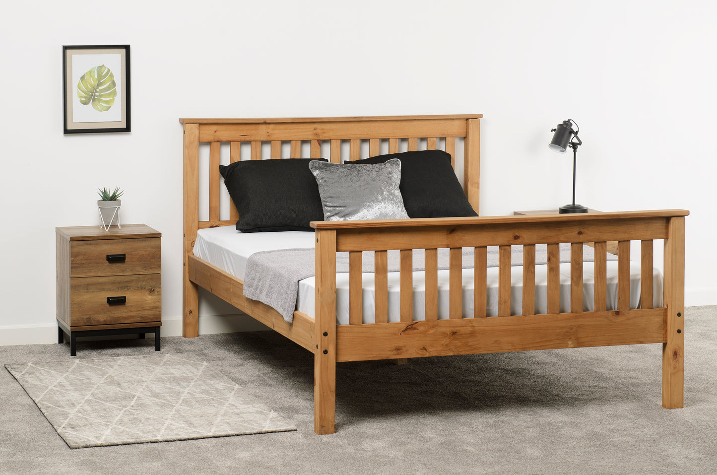 MONACO 4'6" BED HIGH FOOT END - DISTRESSED WAXED PINE