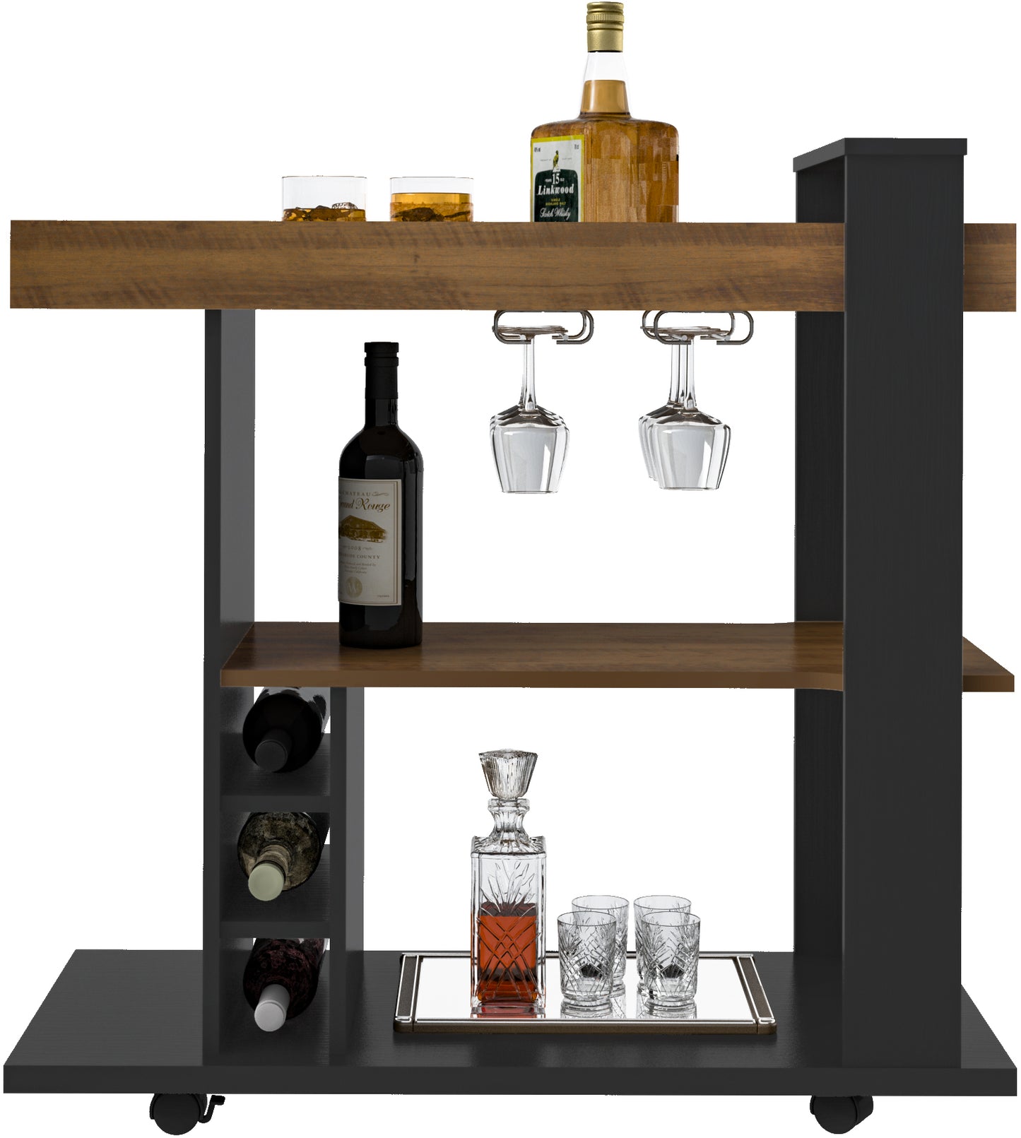 NAPLES BREAKFAST BAR/DRINKS CART - BLACK/PINE EFFECT BLACK/PINE EFFECT