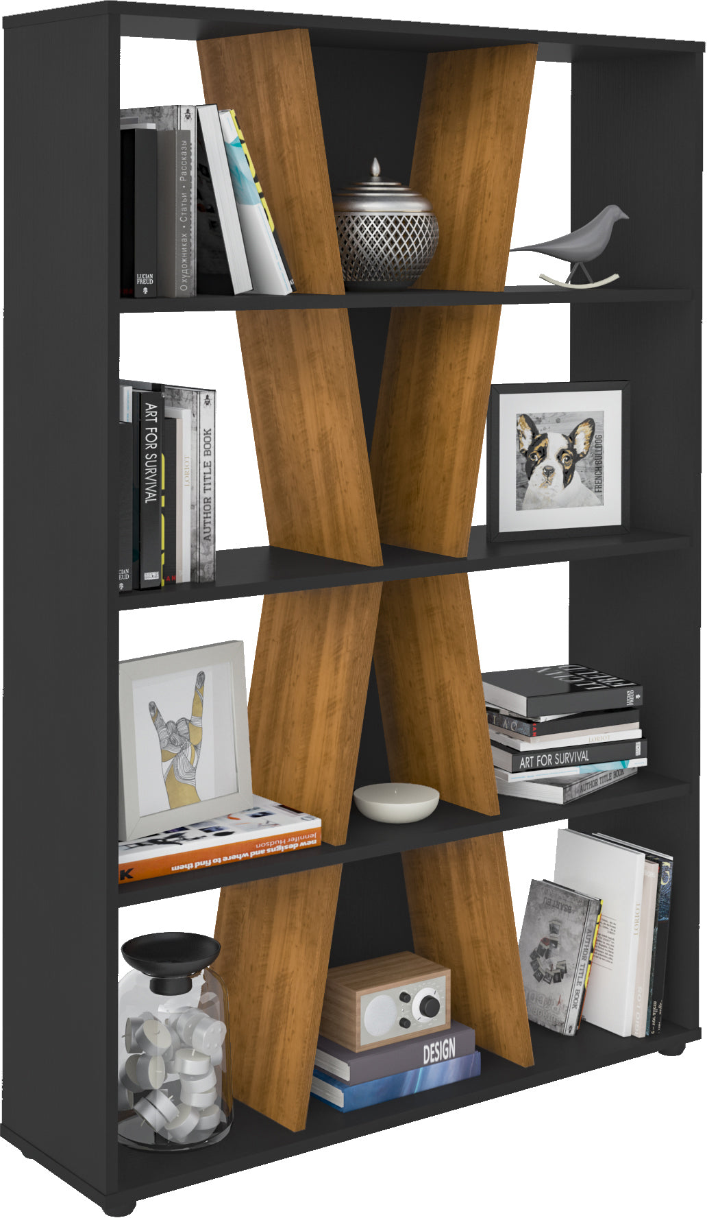 NAPLES MEDIUM BOOKCASE - BLACK/PINE EFFECT