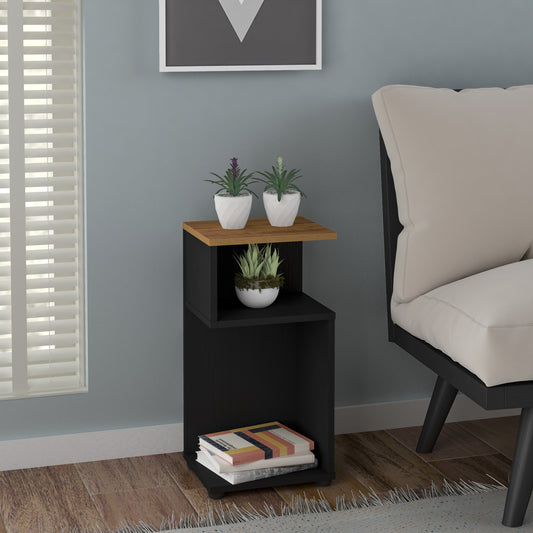 NAPLES PLANT STAND/SIDE TABLE - BLACK/PINE EFFECT BLACK/PINE EFFECT