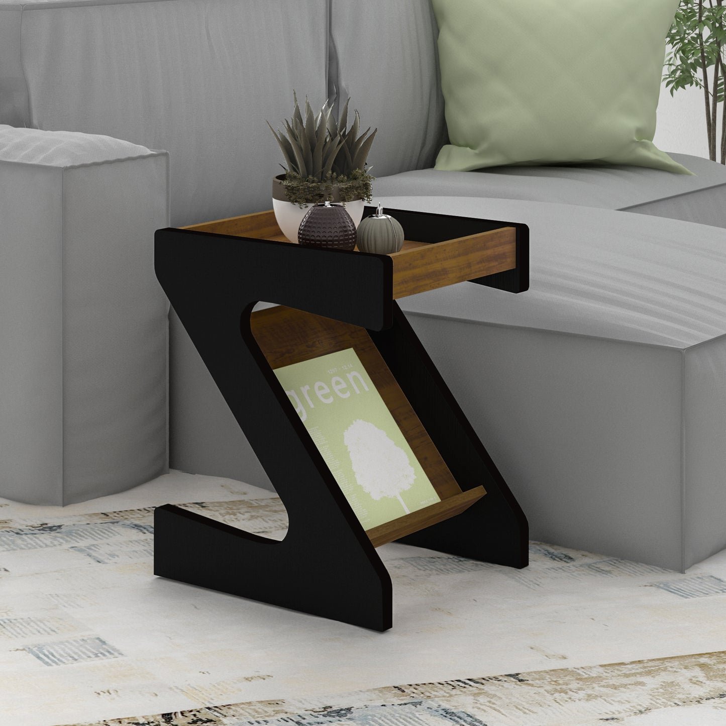 NAPLES Z SIDE TABLE - BLACK/PINE EFFECT