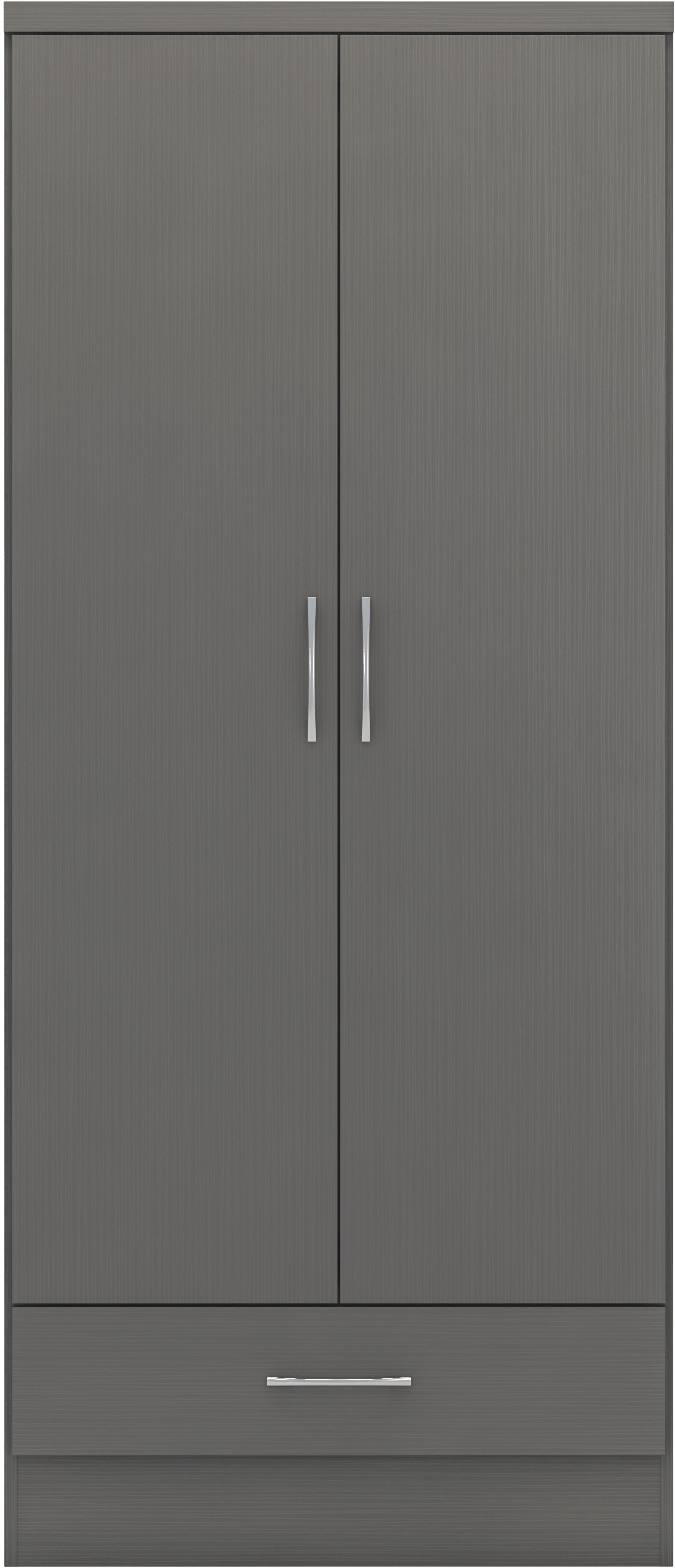 NEVADA 2 DOOR 1 DRAWER WARDROBE - 3D EFFECT GREY