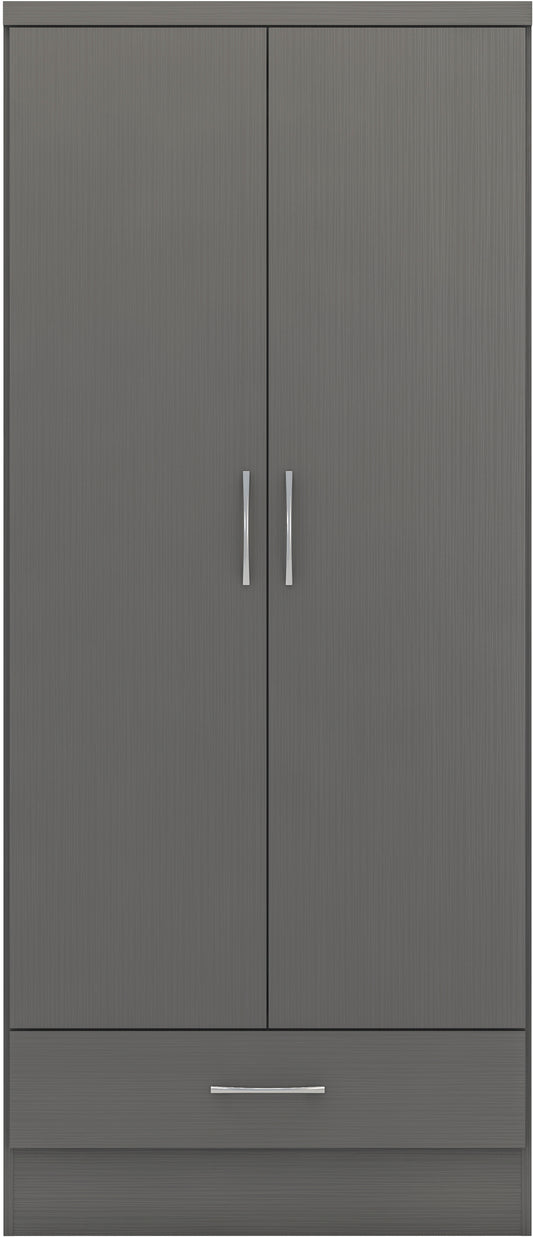 NEVADA 2 DOOR 1 DRAWER WARDROBE - 3D EFFECT GREY