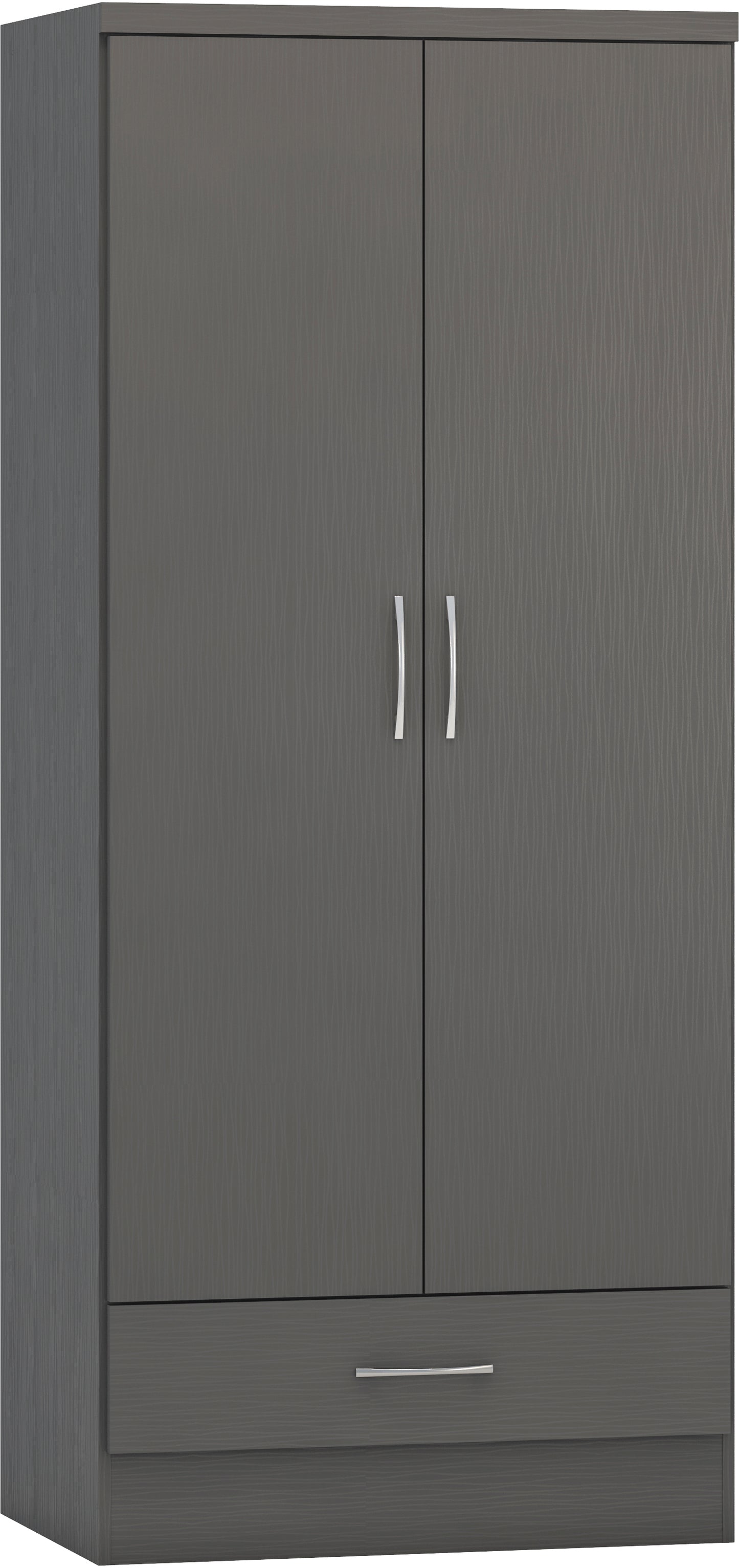 NEVADA 2 DOOR 1 DRAWER WARDROBE - 3D EFFECT GREY