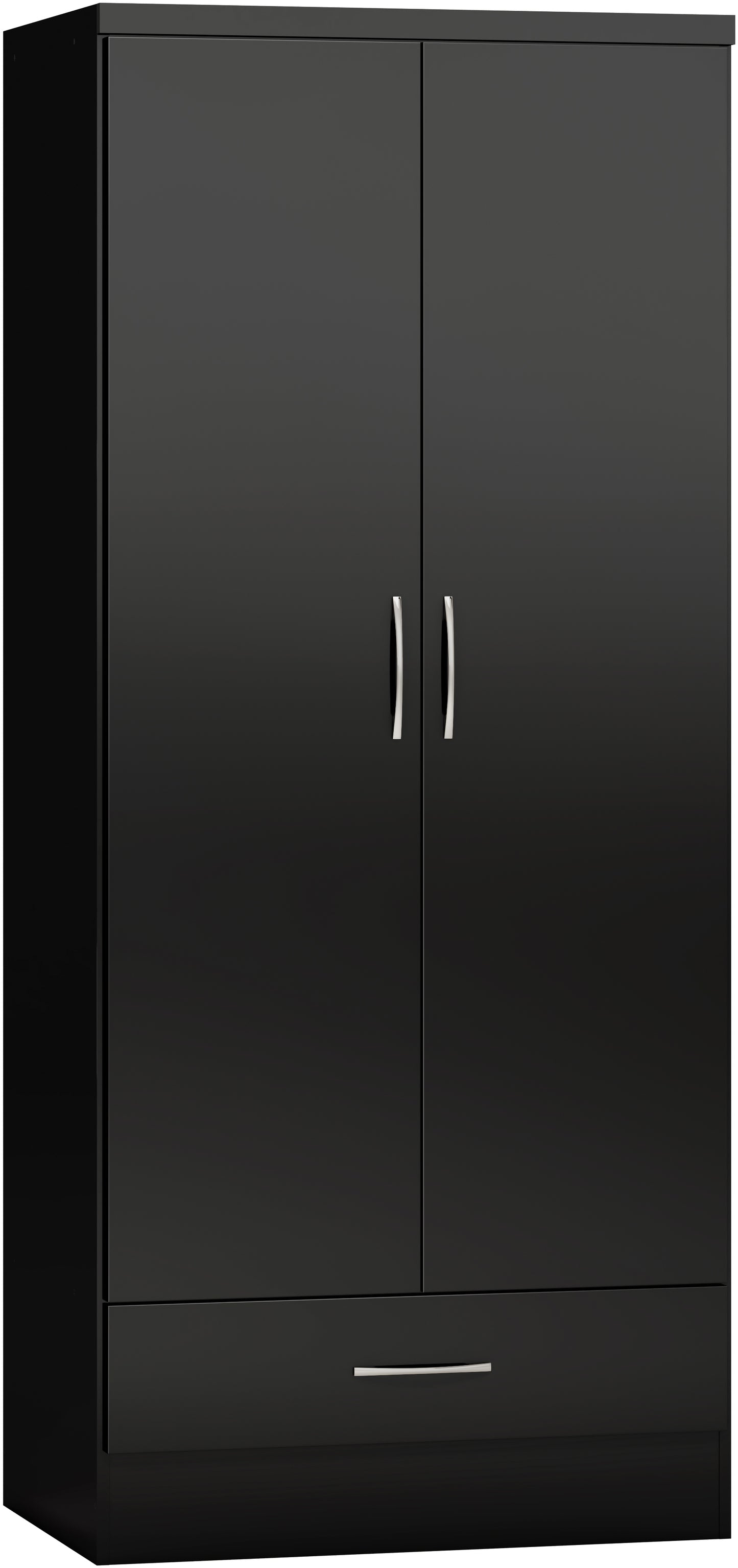 NEVADA 2 DOOR 1 DRAWER WARDROBE - BLACK GLOSS