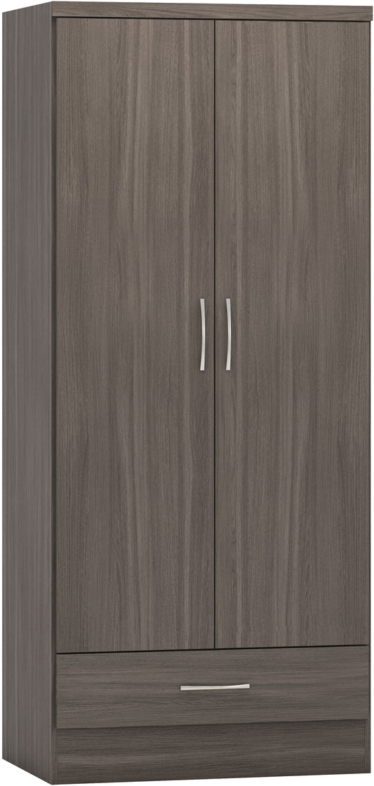 NEVADA 2 DOOR 1 DRAWER WARDROBE - BLACK WOOD GRAIN