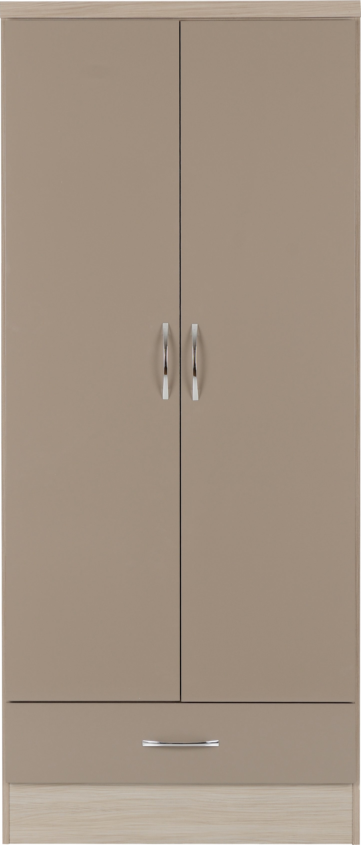 NEVADA 2 DOOR 1 DRAWER WARDROBE - OYSTER GLOSS/LIGHT OAK EFFECT VENEER