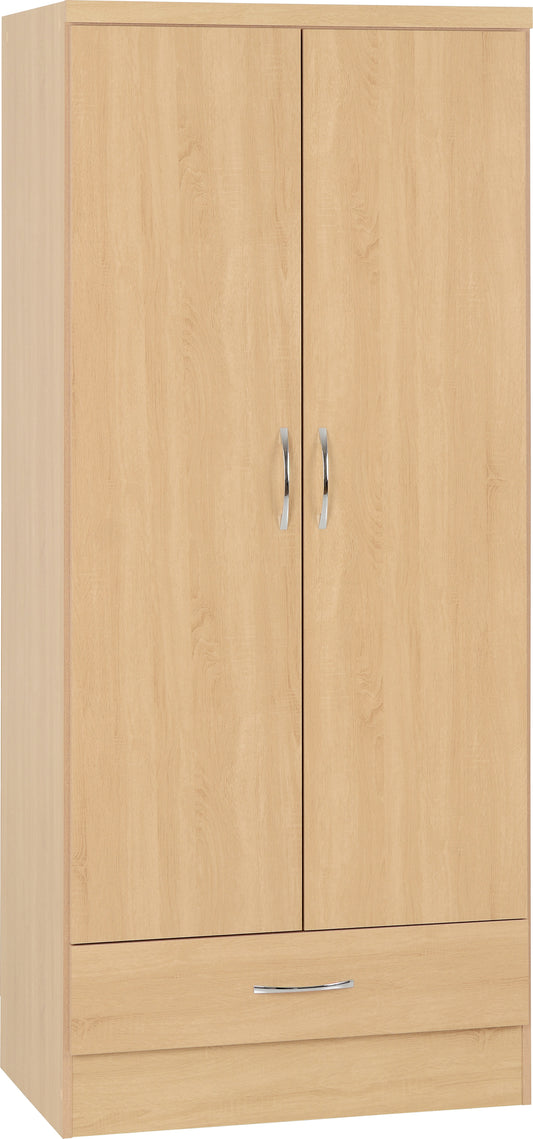 NEVADA 2 DOOR 1 DRAWER WARDROBE - SONOMA OAK EFFECT