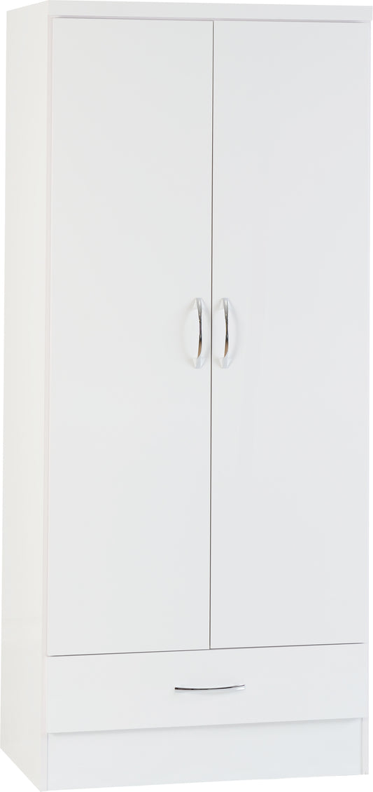 NEVADA 2 DOOR 1 DRAWER WARDROBE - WHITE GLOSS