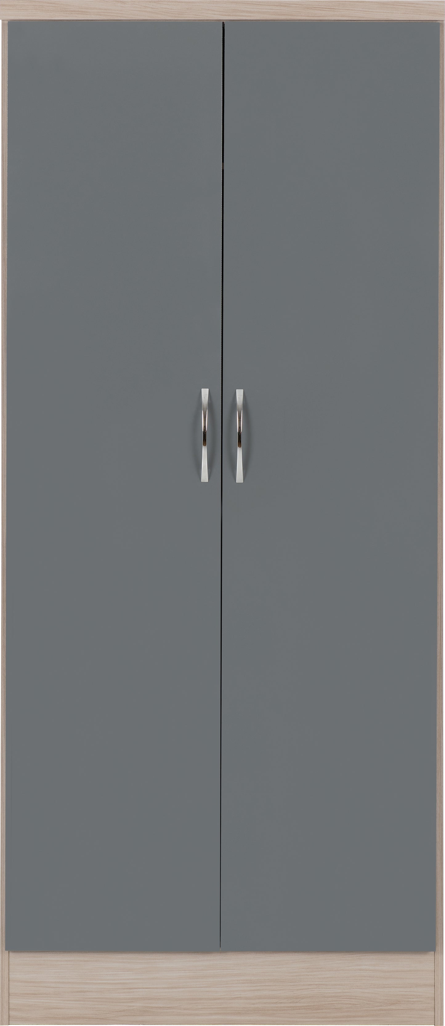 NEVADA 2 DOOR ALL HANGING WARDROBE - GREY GLOSS/LIGHT OAK EFFECT VENEER