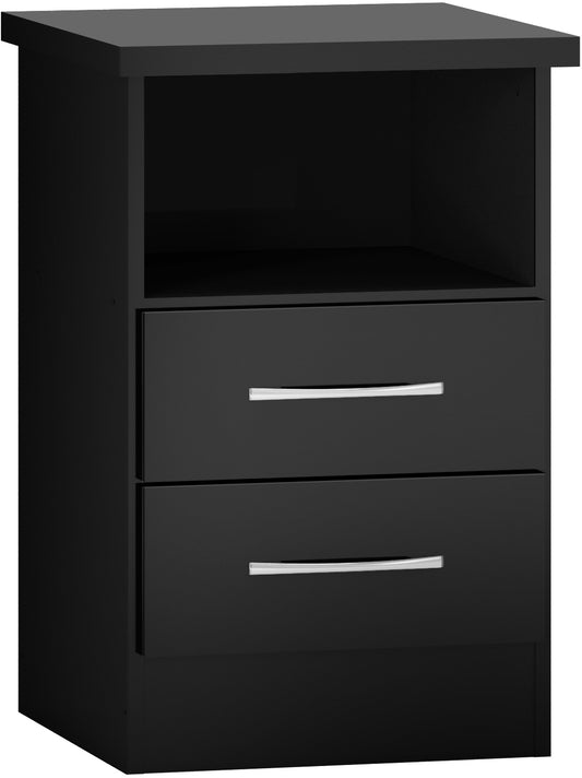 NEVADA 2 DRAWER BEDSIDE - BLACK GLOSS