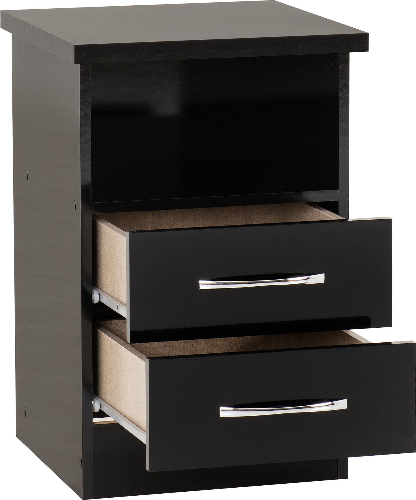 NEVADA 2 DRAWER BEDSIDE - BLACK GLOSS