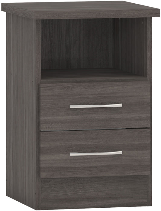 NEVADA 2 DRAWER BEDSIDE - BLACK WOOD GRAIN