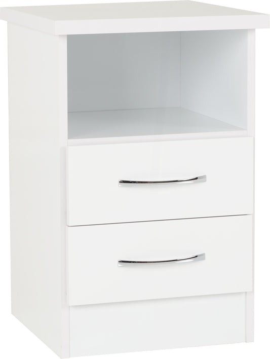 NEVADA 2 DRAWER BEDSIDE - WHITE GLOSS