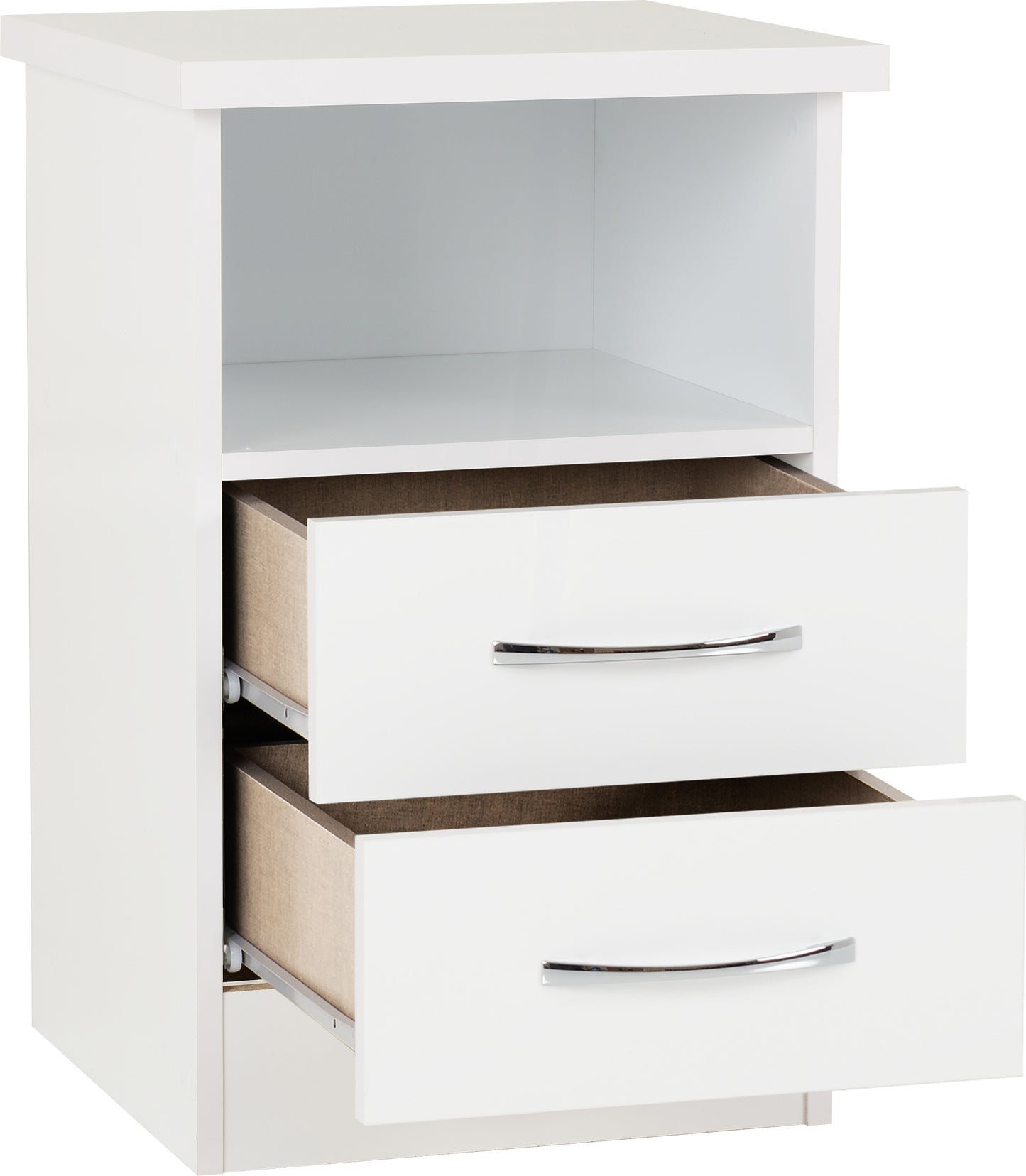 NEVADA 2 DRAWER BEDSIDE - WHITE GLOSS