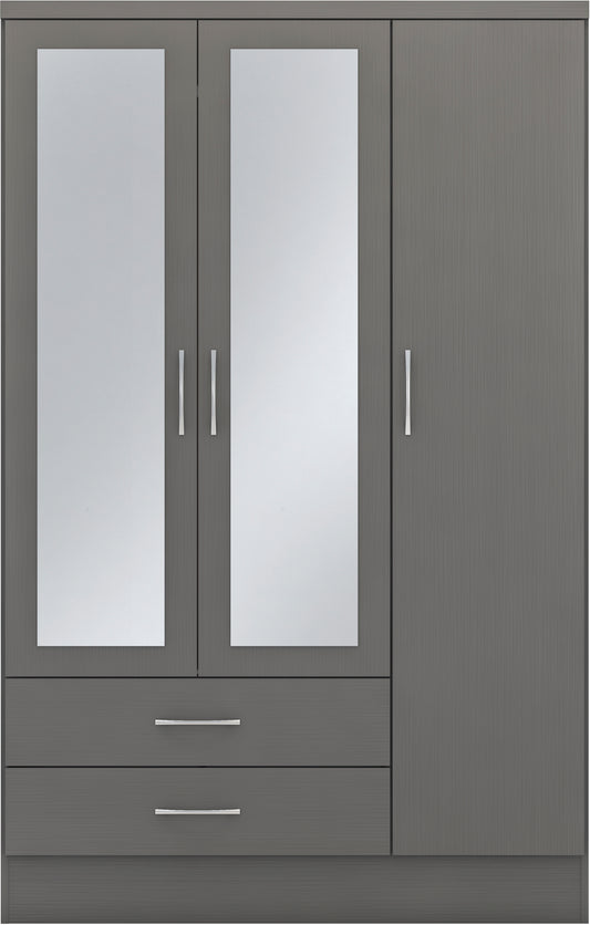 NEVADA 3 DOOR 2 DRAWER MIRRORED WARDROBE - 3D EFFECT GREY