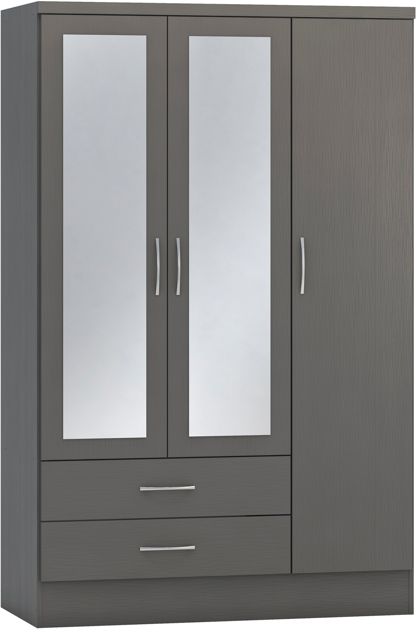 NEVADA 3 DOOR 2 DRAWER MIRRORED WARDROBE - 3D EFFECT GREY