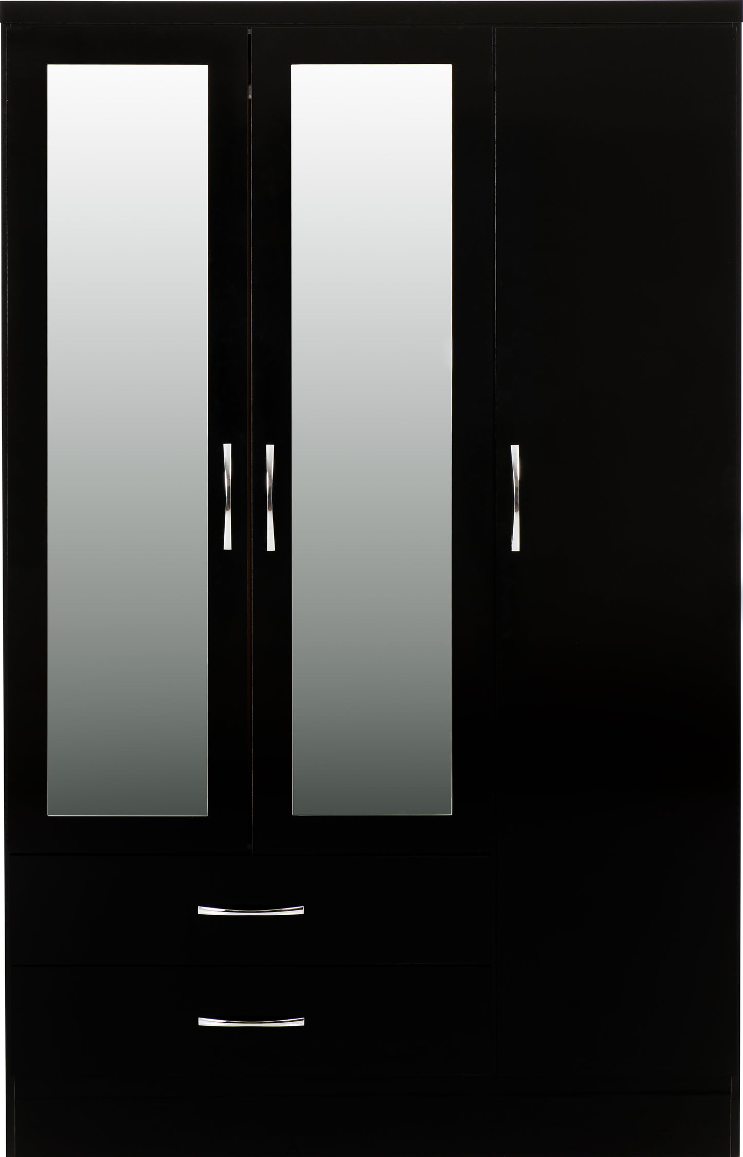 NEVADA 3 DOOR 2 DRAWER MIRRORED WARDROBE - BLACK GLOSS