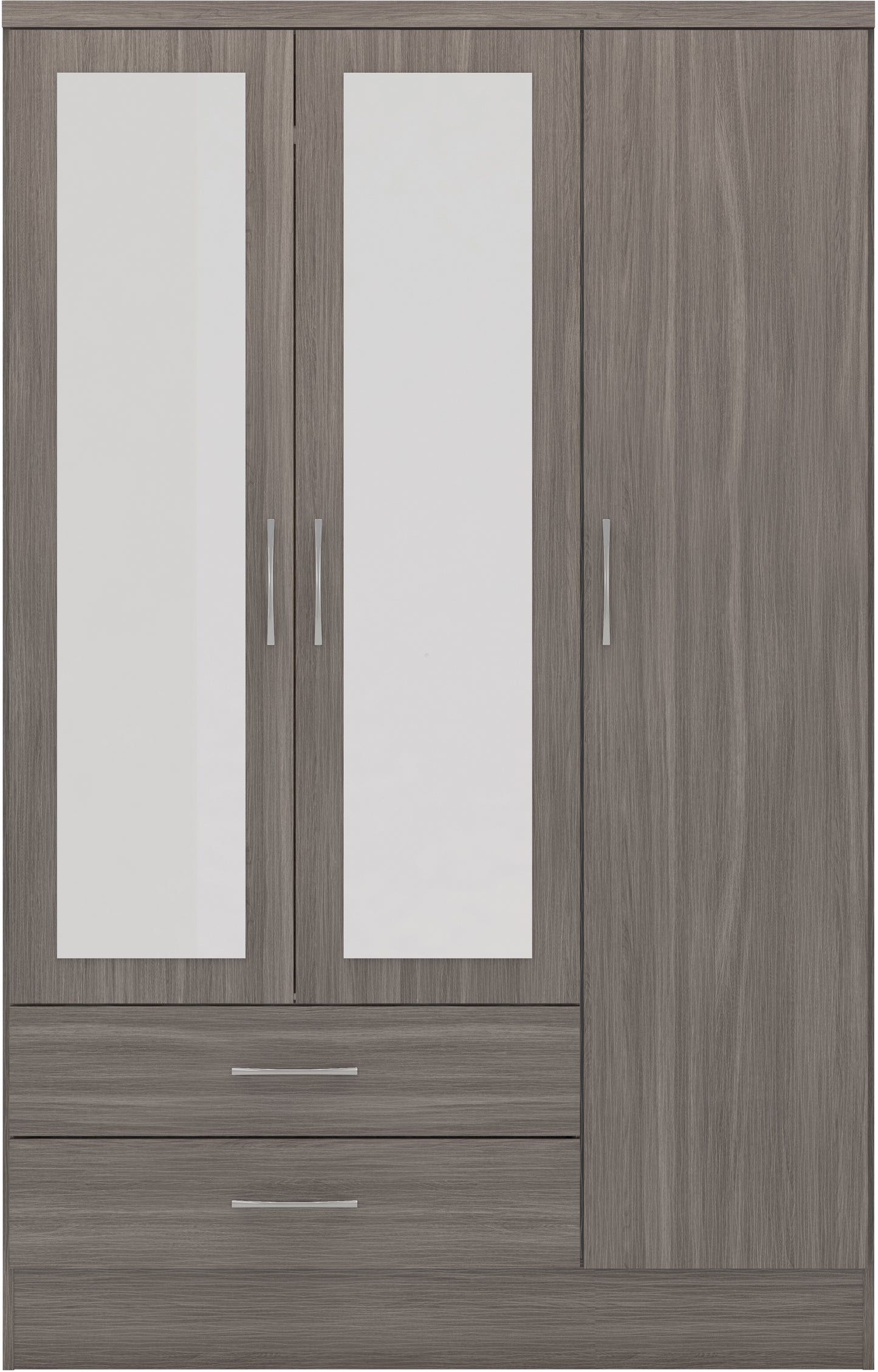 NEVADA 3 DOOR 2 DRAWER MIRRORED WARDROBE - BLACK WOOD GRAIN