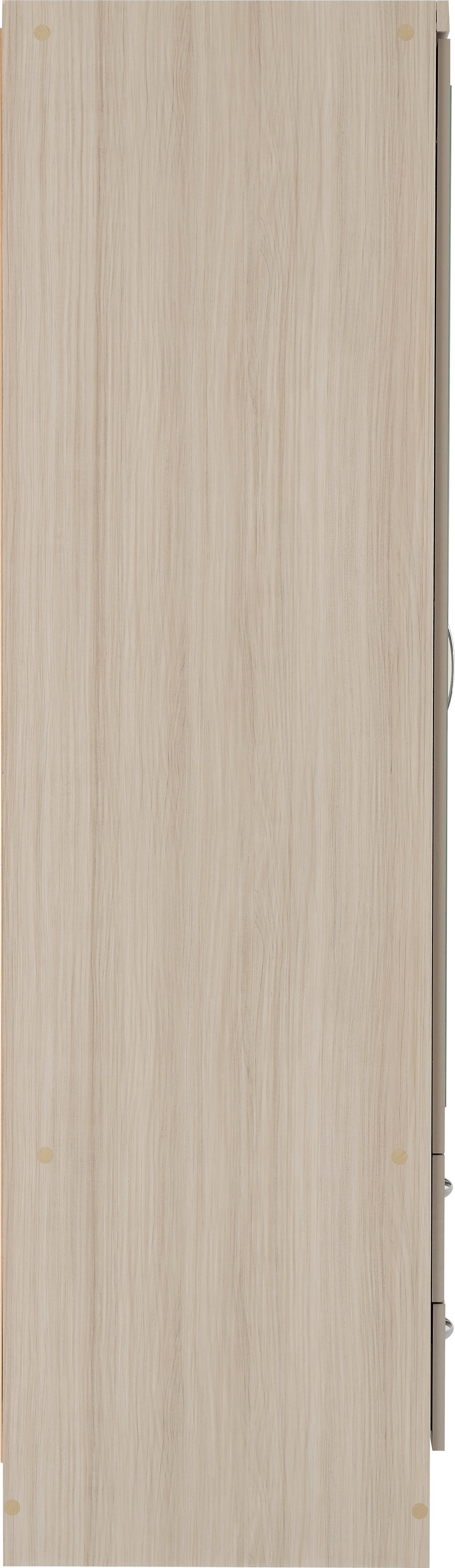 NEVADA 3 DOOR 2 DRAWER MIRRORED WARDROBE - OYSTER GLOSS/LIGHT OAK EFFECT VENEER