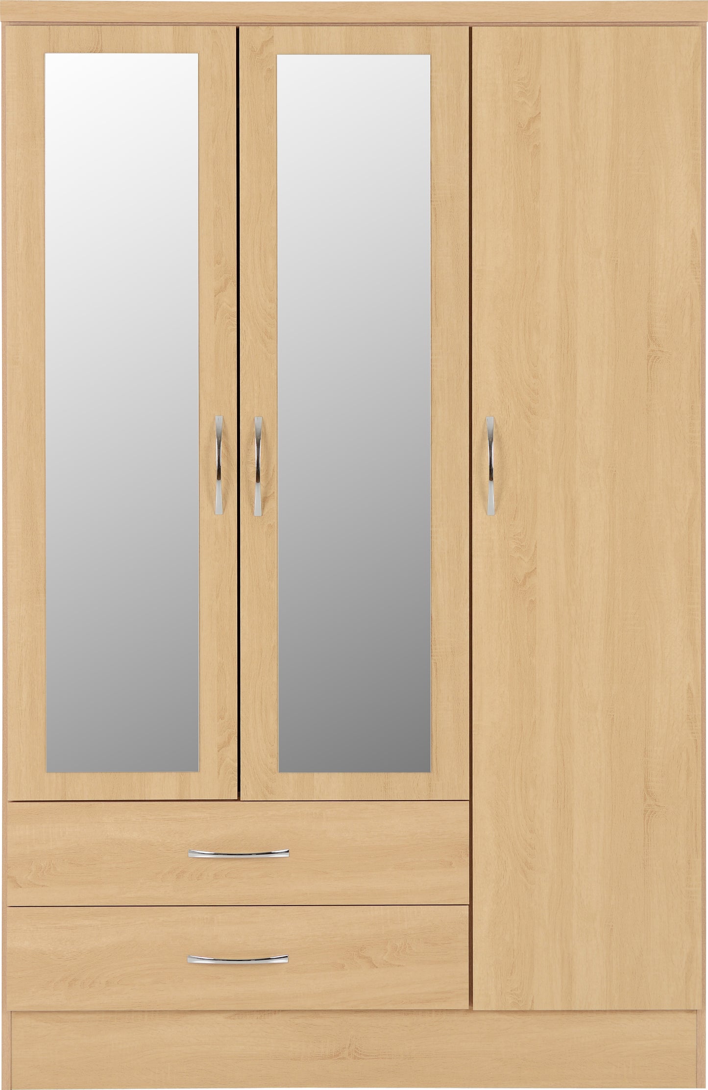 NEVADA 3 DOOR 2 DRAWER MIRRORED WARDROBE - SONOMA OAK EFFECT