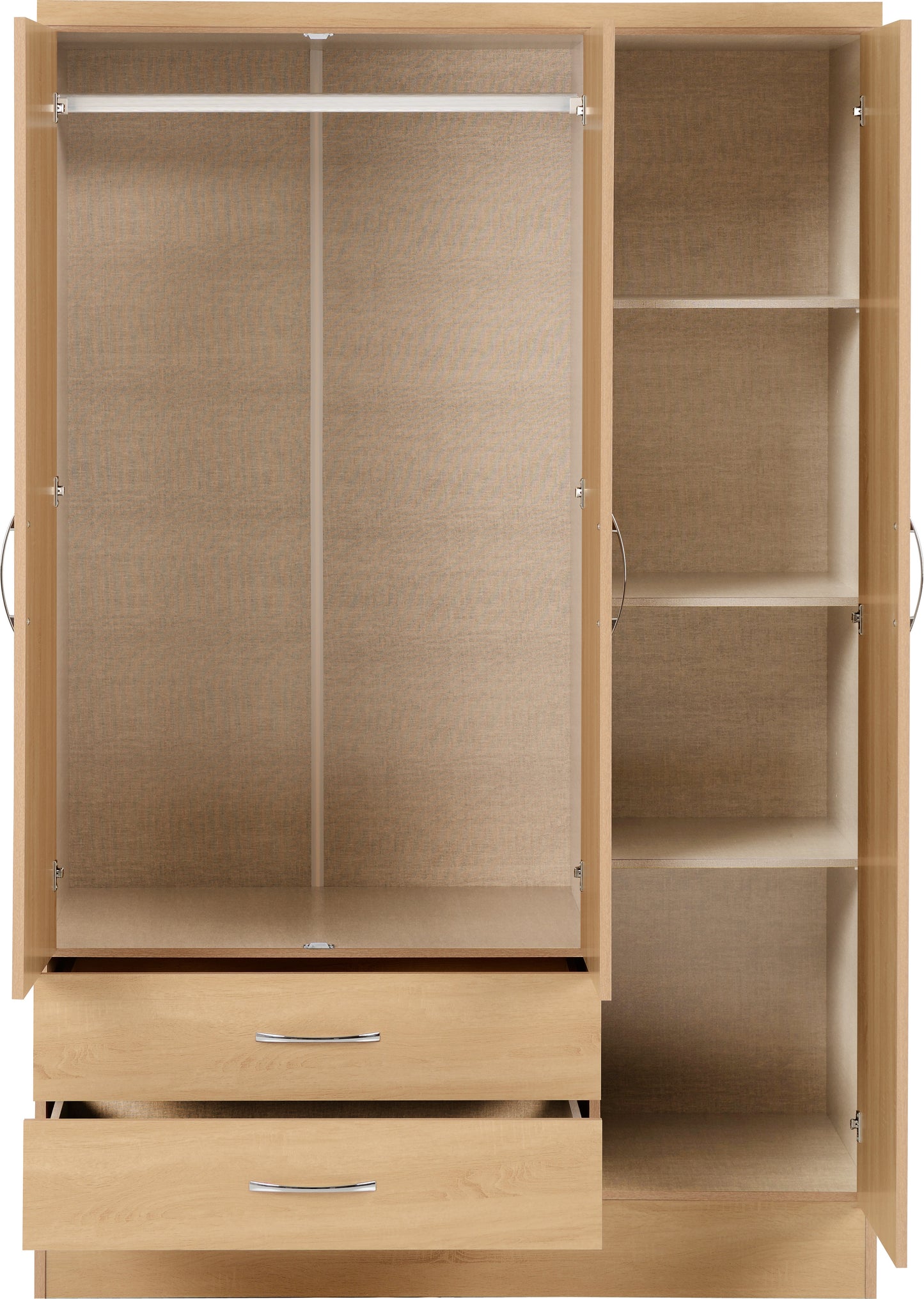 NEVADA 3 DOOR 2 DRAWER MIRRORED WARDROBE - SONOMA OAK EFFECT