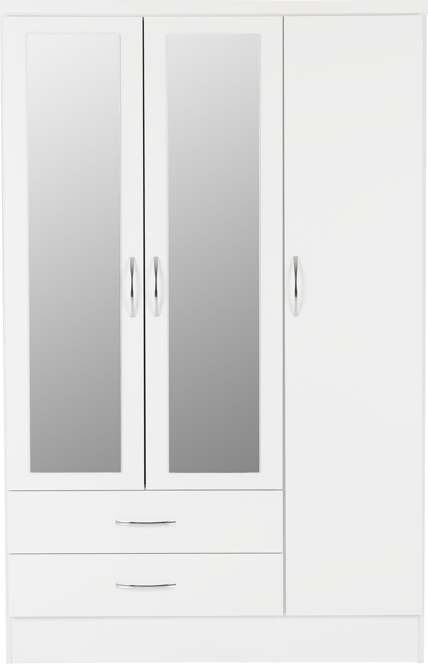 NEVADA 3 DOOR 2 DRAWER MIRRORED WARDROBE - WHITE GLOSS