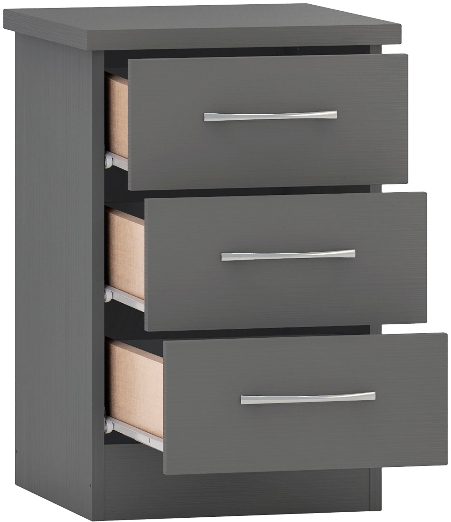 NEVADA 3 DRAWER BEDSIDE - 3D EFFECT GREY