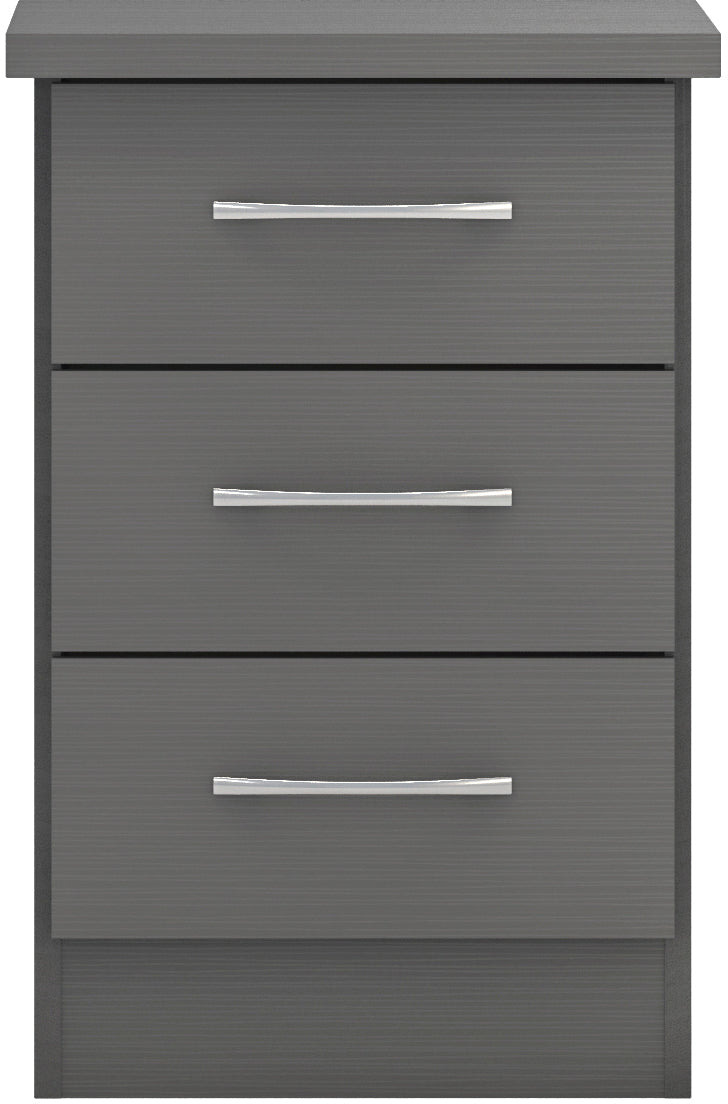 NEVADA 3 DRAWER BEDSIDE - 3D EFFECT GREY