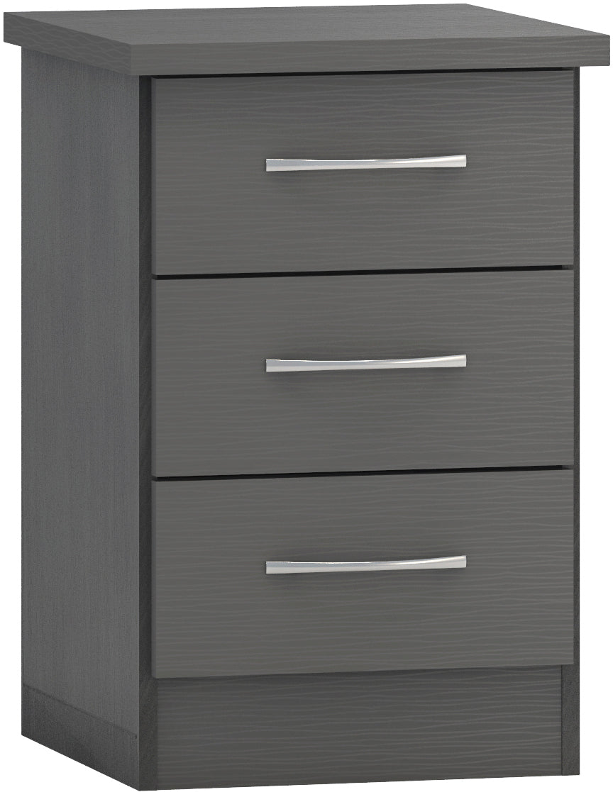 NEVADA 3 DRAWER BEDSIDE - 3D EFFECT GREY