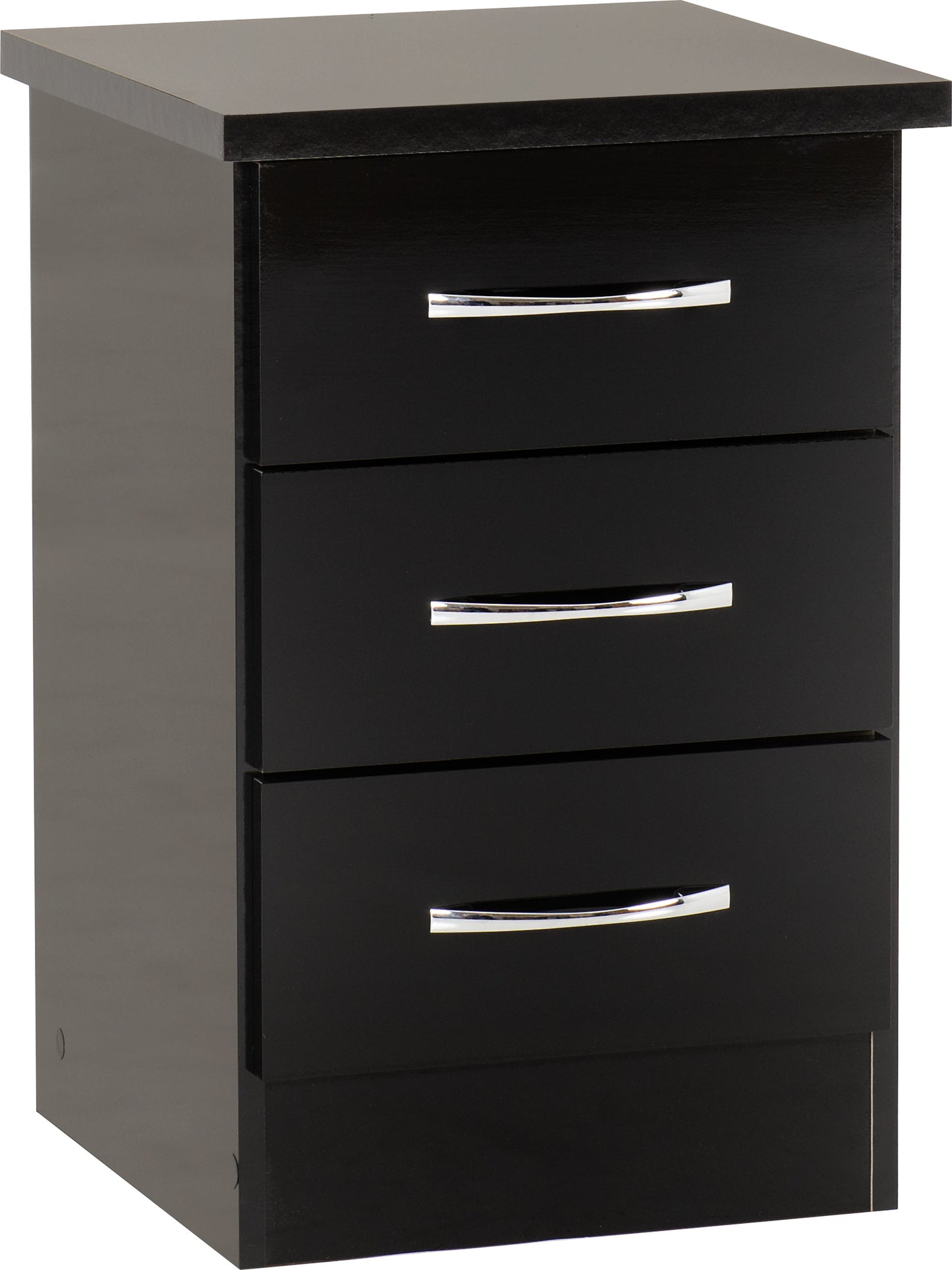 NEVADA 3 DRAWER BEDSIDE - BLACK GLOSS