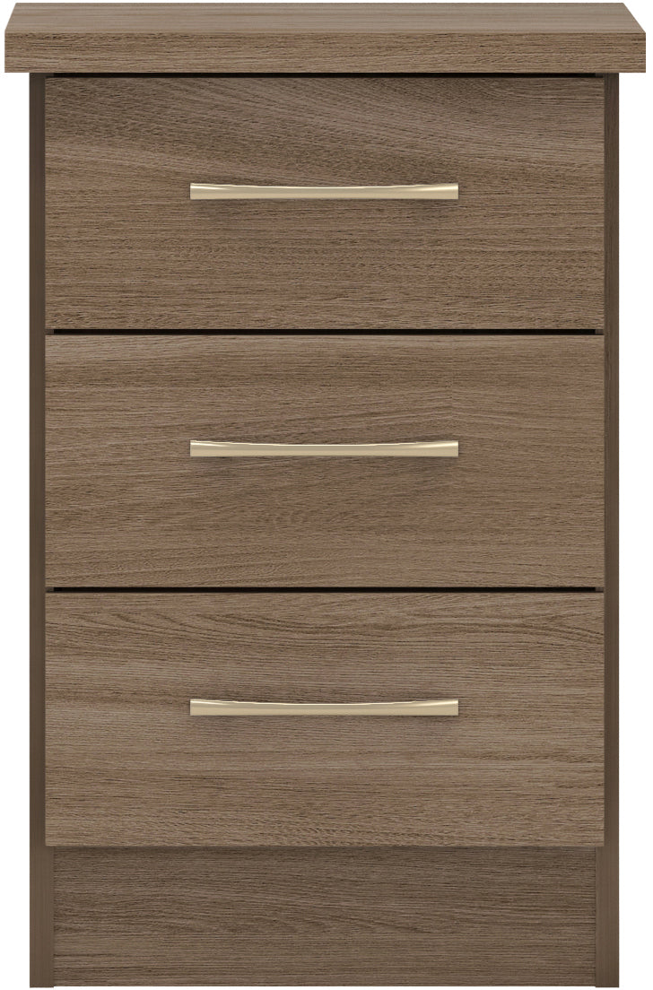 NEVADA 3 DRAWER BEDSIDE - RUSTIC OAK EFFECT