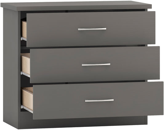 NEVADA 3 DRAWER CHEST - 3D EFFECT GREY