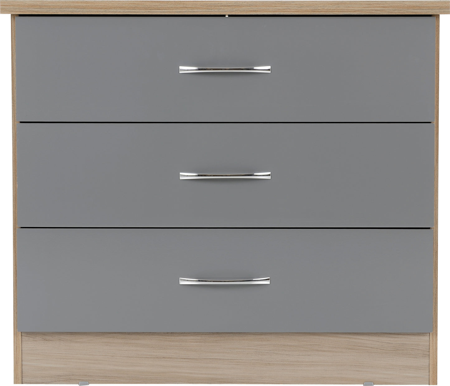 NEVADA 3 DRAWER CHEST - GREY GLOSS/LIGHT OAK EFFECT VENEER