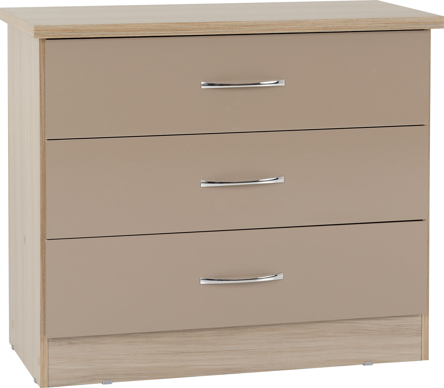 NEVADA 3 DRAWER CHEST - OYSTER GLOSS/LIGHT OAK EFFECT VENEER