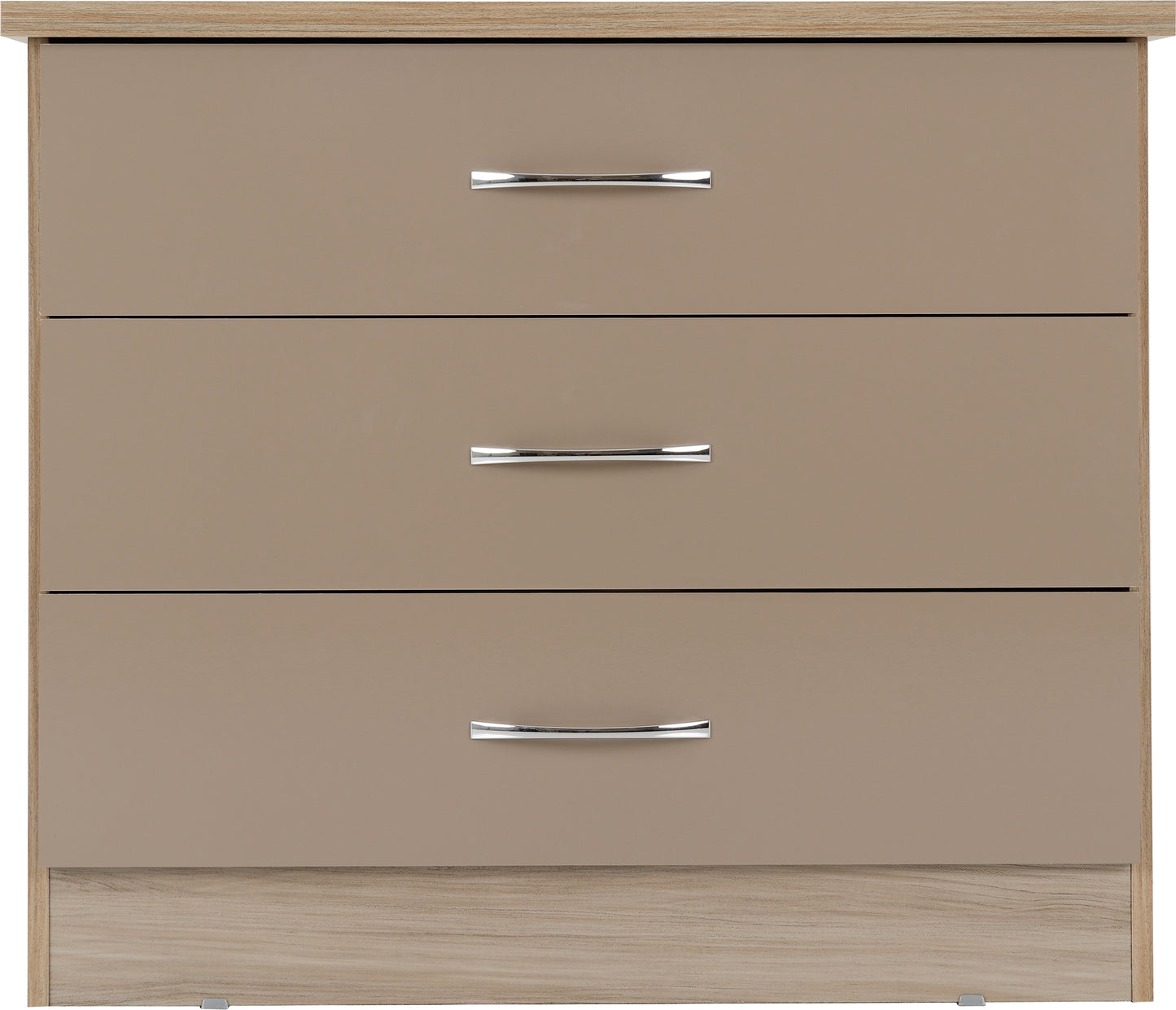 NEVADA 3 DRAWER CHEST - OYSTER GLOSS/LIGHT OAK EFFECT VENEER