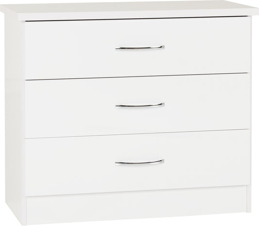 NEVADA 3 DRAWER CHEST - WHITE GLOSS