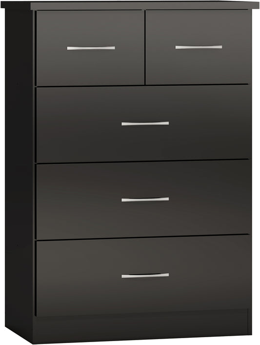 NEVADA 3+2 DRAWER CHEST - BLACK GLOSS