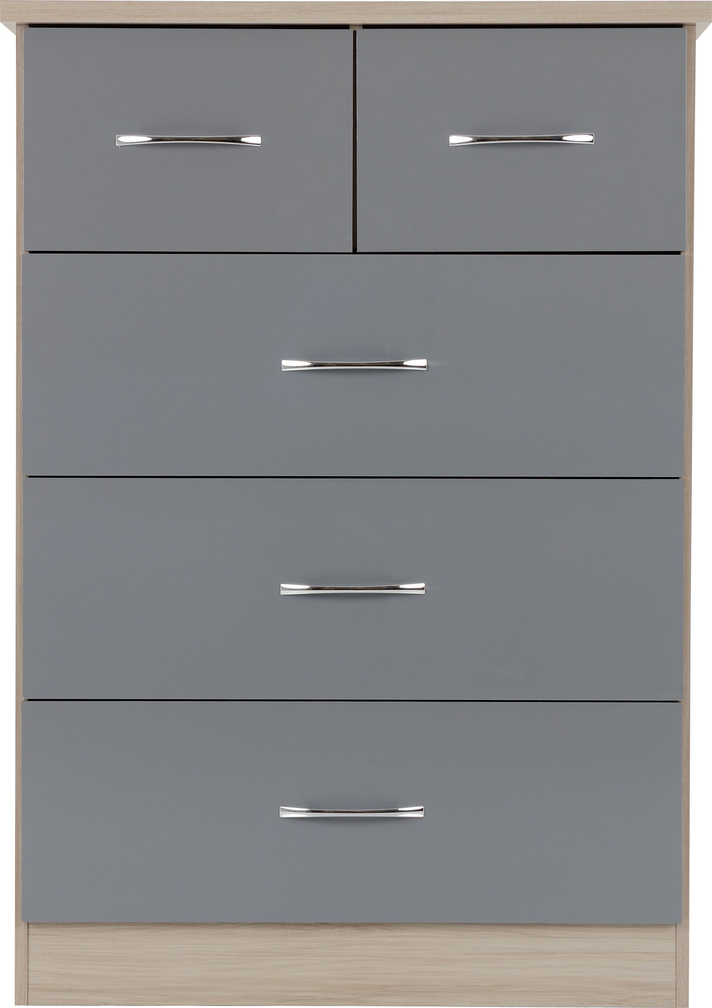 NEVADA 3+2 DRAWER CHEST - GREY GLOSS/LIGHT OAK EFFECT VENEER